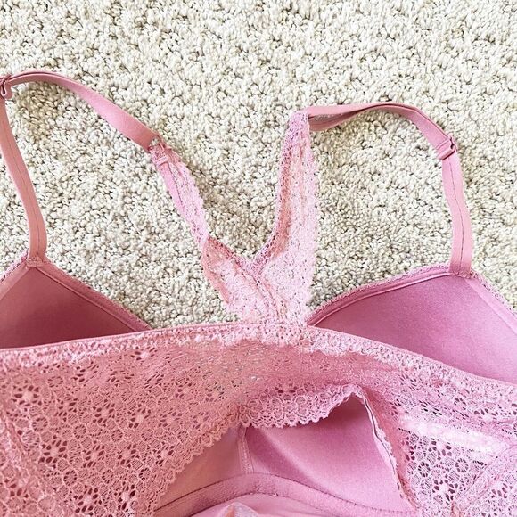 Victorias Secret Long Line Bra Size 32D Rose Pink Padded No Wire Pullover Body - Picture 4 of 8